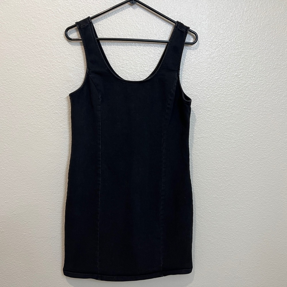 Forever 21 Black Mini Dress Womens L Sleeveless Scoop Neck Bodycon Stretch
